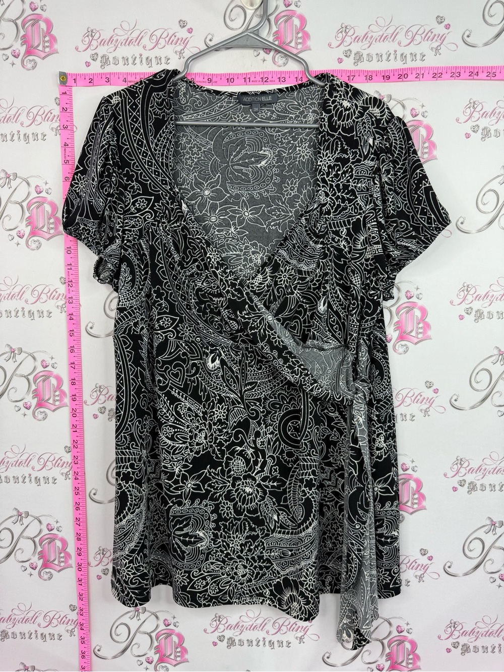 Addition Elle shirt Black & White Paisley Wrap Tunic